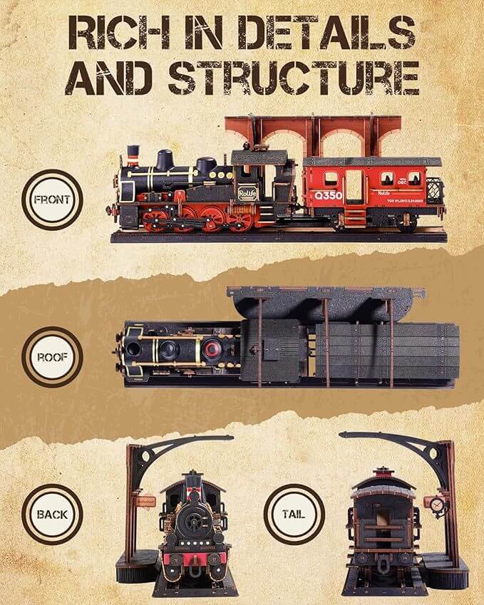 ROBOTIME Steam Journey Model Kits 3D Wooden Puzzles Home Decor Craft Gifts For Adults Men Boys Girls TGS01