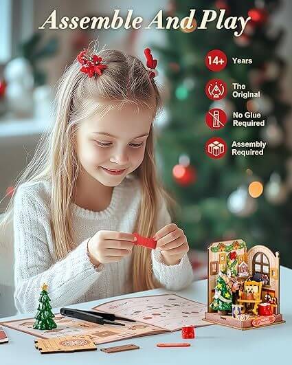 Rolife DIY Miniature House Kit Model Kits For Adults To Build Home Desk Bookshelf Decoration Christmas Fireplace Mini House Building Craft Kits For Adults Gift Idea For Christmas DS041
