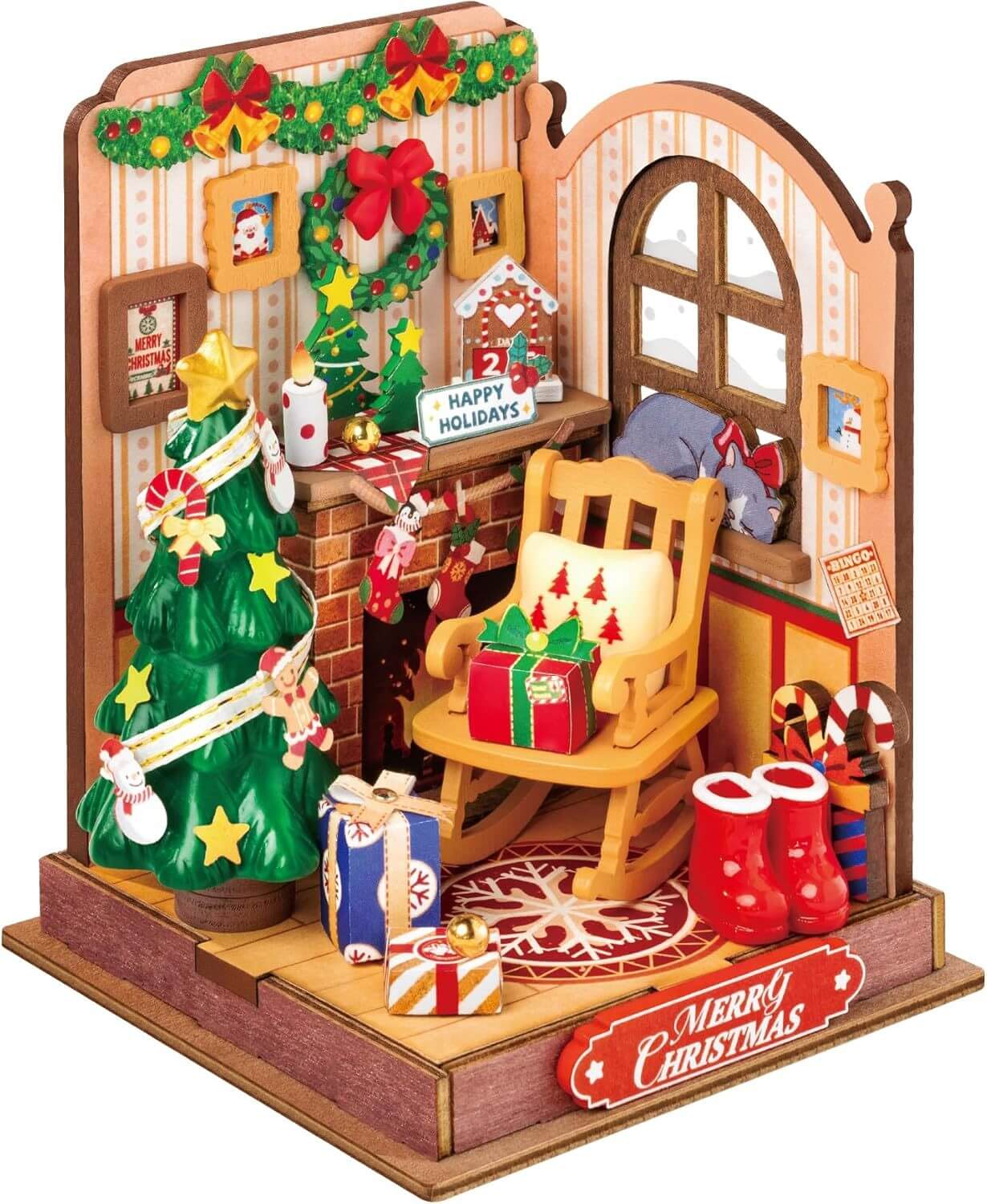 Rolife DIY Miniature House Kit Model Kits For Adults To Build Home Desk Bookshelf Decoration Christmas Fireplace Mini House Building Craft Kits For Adults Gift Idea For Christmas DS041