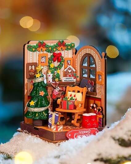 Rolife DIY Miniature House Kit Model Kits For Adults To Build Home Desk Bookshelf Decoration Christmas Fireplace Mini House Building Craft Kits For Adults Gift Idea For Christmas DS041