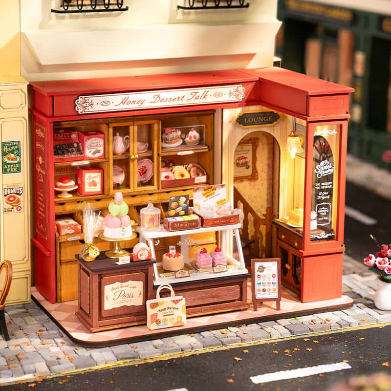 ROBOTIME DIY Miniature Dollhouse Kits Honey Dessert Talk Wooden Dollhouse Model