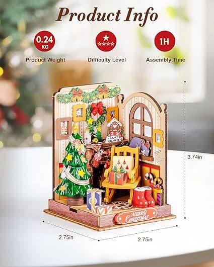 Rolife DIY Miniature House Kit Model Kits For Adults To Build Home Desk Bookshelf Decoration Christmas Fireplace Mini House Building Craft Kits For Adults Gift Idea For Christmas DS041