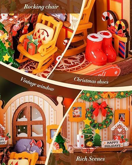 Rolife DIY Miniature House Kit Model Kits For Adults To Build Home Desk Bookshelf Decoration Christmas Fireplace Mini House Building Craft Kits For Adults Gift Idea For Christmas DS041