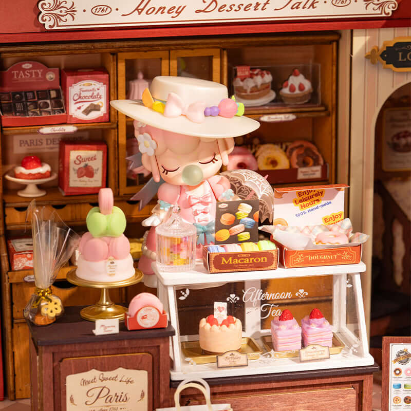 ROBOTIME DIY Miniature Dollhouse Kits Honey Dessert Talk Wooden Dollhouse Model