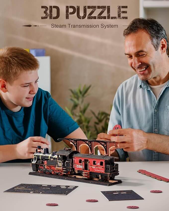 ROBOTIME Steam Journey Model Kits 3D Wooden Puzzles Home Decor Craft Gifts For Adults Men Boys Girls TGS01