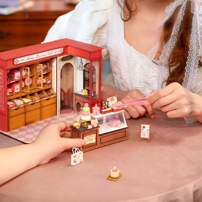 ROBOTIME DIY Miniature Dollhouse Kits Honey Dessert Talk Wooden Dollhouse Model