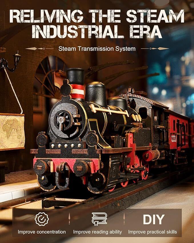 ROBOTIME Steam Journey Model Kits 3D Wooden Puzzles Home Decor Craft Gifts For Adults Men Boys Girls TGS01